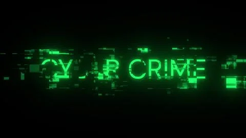 3D rendering cyber crime text with screen effects of technological glitches Stock Illustration