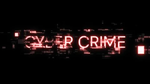 3D rendering cyber crime text with screen effects of technological glitches Illustrazione stock