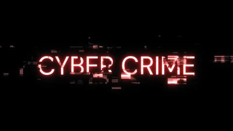3D rendering cyber crime text with screen effects of technological glitches 스톡 일러스트