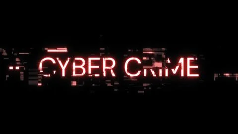 3D rendering cyber crime text with screen effects of technological glitches Stock Illustration