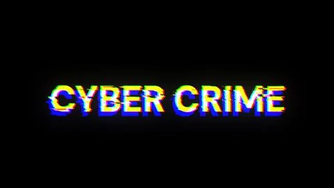 3D rendering cyber crime text with screen effects of technological glitches Stock Illustration