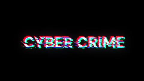 3D rendering cyber crime text with screen effects of technological glitches Stock Illustration