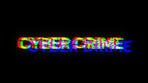 3D rendering cyber crime text with screen effects of technological glitches 스톡 일러스트
