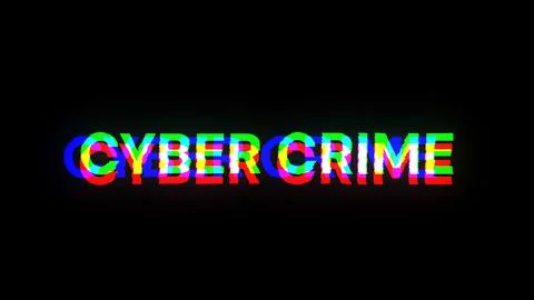 3D rendering cyber crime text with screen effects of technological glitches Stock Illustration