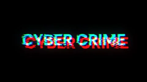 3D rendering cyber crime text with screen effects of technological glitches Stock Illustration