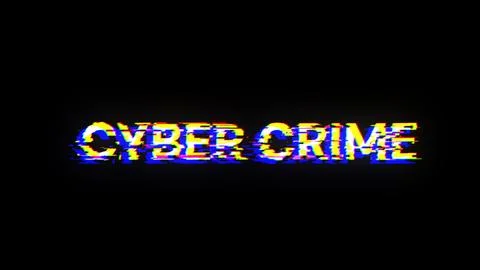 3D rendering cyber crime text with screen effects of technological glitches 스톡 일러스트