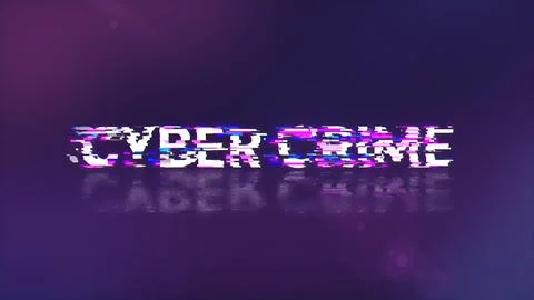 3D rendering cyber crime text with screen effects of technological glitches Stock Illustration