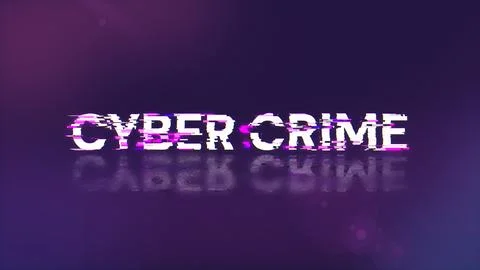 3D rendering cyber crime text with screen effects of technological glitches Stock Illustration