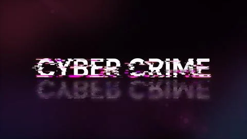 3D rendering cyber crime text with screen effects of technological glitches Stock Illustration