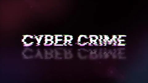 3D rendering cyber crime text with screen effects of technological glitches Stock Illustration