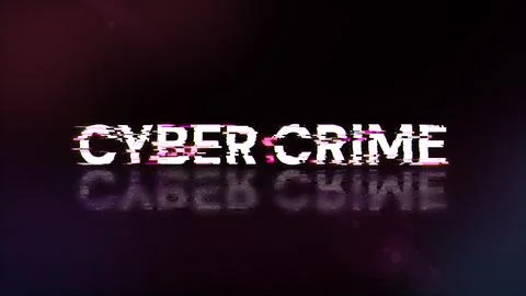 3D rendering cyber crime text with screen effects of technological glitches Stock Illustration