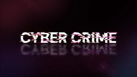 3D rendering cyber crime text with screen effects of technological glitches Stock Illustration