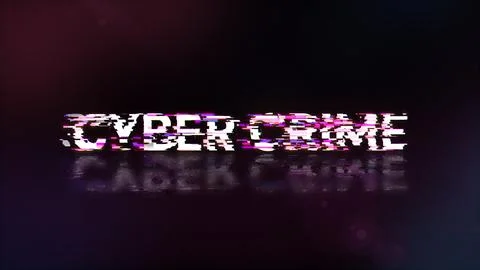 3D rendering cyber crime text with screen effects of technological glitches Stock Illustration