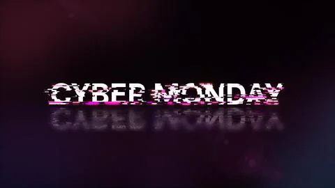 3D rendering cyber monday text with screen effects of technological glitches 스톡 일러스트