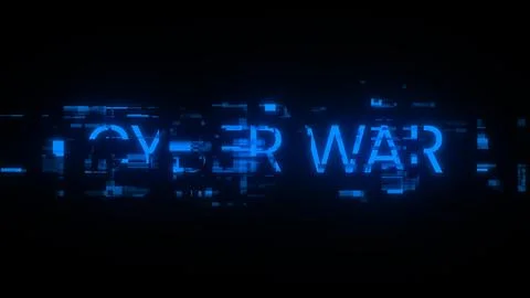 3D rendering cyber war text with screen effects of technological glitches 库存插图