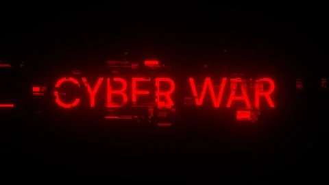 3D rendering cyber war text with screen effects of technological glitches 스톡 일러스트