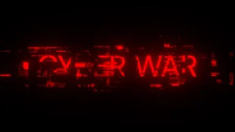 3D rendering cyber war text with screen effects of technological glitches Illustrazione stock