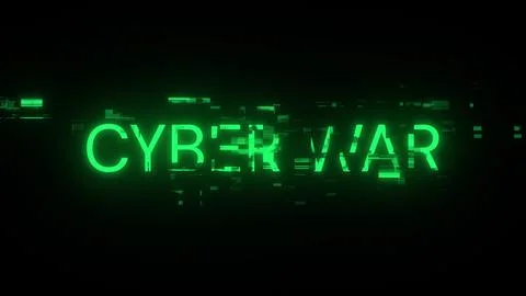 3D rendering cyber war text with screen effects of technological glitches 스톡 일러스트
