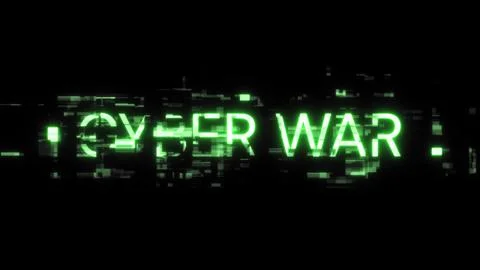 3D rendering cyber war text with screen effects of technological glitches Stock Illustration