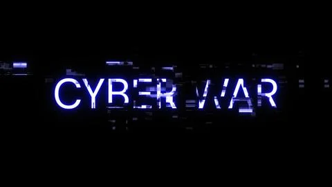 3D rendering cyber war text with screen effects of technological glitches 스톡 일러스트