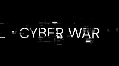3D rendering cyber war text with screen effects of technological glitches 스톡 일러스트