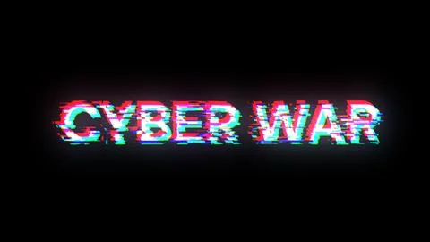 3D rendering cyber war text with screen effects of technological glitches Illustrazione stock