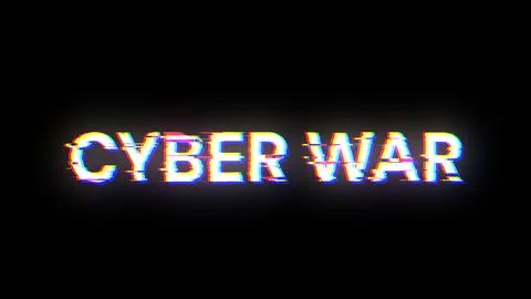 3D rendering cyber war text with screen effects of technological glitches Stock Illustration