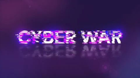 3D rendering cyber war text with screen effects of technological glitches Stock Illustration