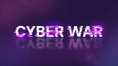 3D rendering cyber war text with screen effects of technological glitches Stock Illustration