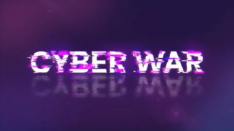 3D rendering cyber war text with screen effects of technological glitches Stock Illustration