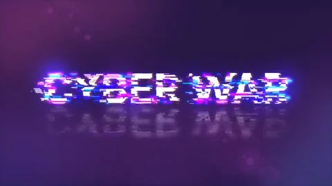 3D rendering cyber war text with screen effects of technological glitches Stock Illustration