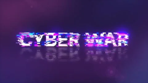 3D rendering cyber war text with screen effects of technological glitches 스톡 일러스트