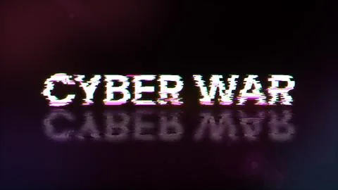 3D rendering cyber war text with screen effects of technological glitches 스톡 일러스트