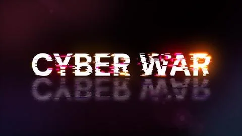 3D rendering cyber war text with screen effects of technological glitches Stockillustratie