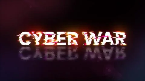 3D rendering cyber war text with screen effects of technological glitches Illustrazione stock