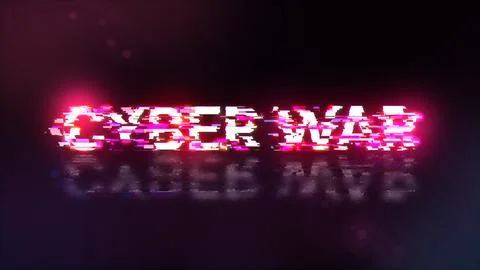 3D rendering cyber war text with screen effects of technological glitches Stock Illustration