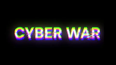 3D rendering cyber war text with screen effects of technological glitches 스톡 일러스트