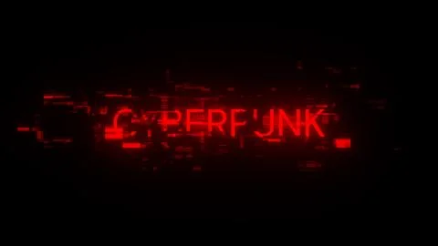 3D rendering Cyberpunk text with screen effects of technological glitches Illustrazione stock