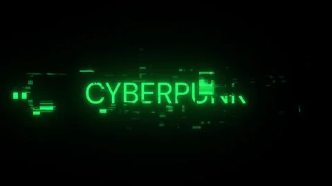 3D rendering Cyberpunk text with screen effects of technological glitches Stock Illustration