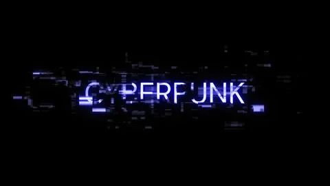 3D rendering Cyberpunk text with screen effects of technological glitches Stock Illustration