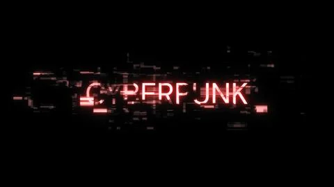 3D rendering Cyberpunk text with screen effects of technological glitches Illustrazione stock
