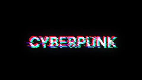 3D rendering Cyberpunk text with screen effects of technological glitches Stock Illustration