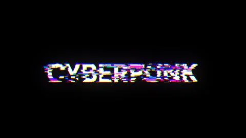 3D rendering Cyberpunk text with screen effects of technological glitches Illustrazione stock