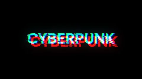 3D rendering Cyberpunk text with screen effects of technological glitches Stockillustratie