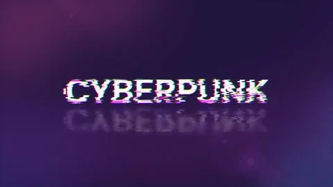3D rendering Cyberpunk text with screen effects of technological glitches Stock Illustration