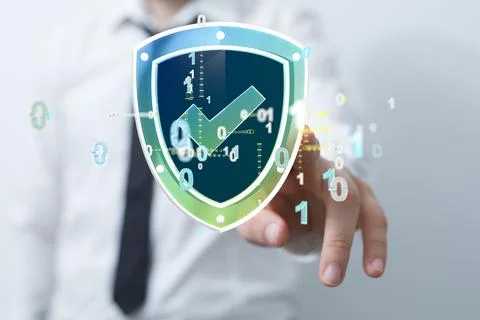 3d rendering of cybersecurity of digital network systems with computer security Stock Photos