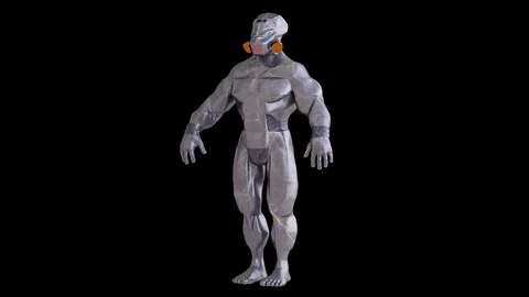 3D rendering of cyborg character, animated on black background. Stock Footage 93684761
