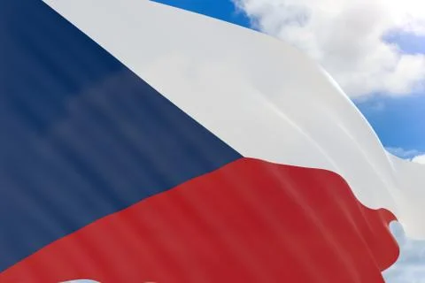 3D rendering of Czech Republic flag waving on blue sky background Stock Photos