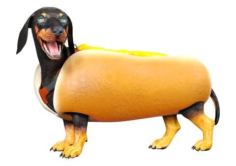 3D Rendering Dachshund Hot Dog on White Stock Illustration