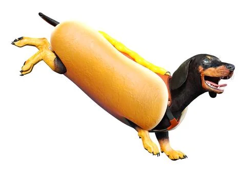 3D Rendering Dachshund Hot Dog on White Stock Illustration